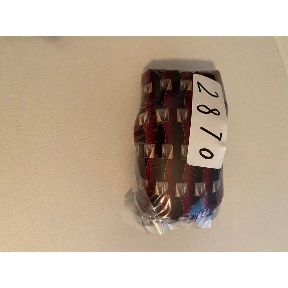 Antonia Collection Mens Silk‎ Tie Burgundy Black Geometric Square Pattern Hand